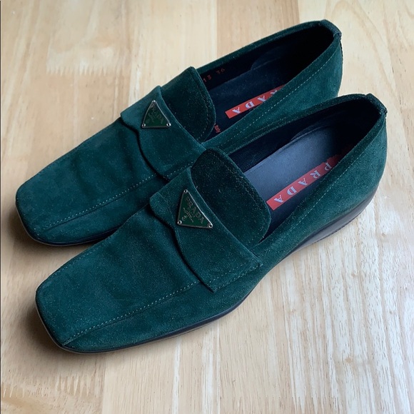 Forrest Green Suede Prada Loafers - Picture 1 of 5